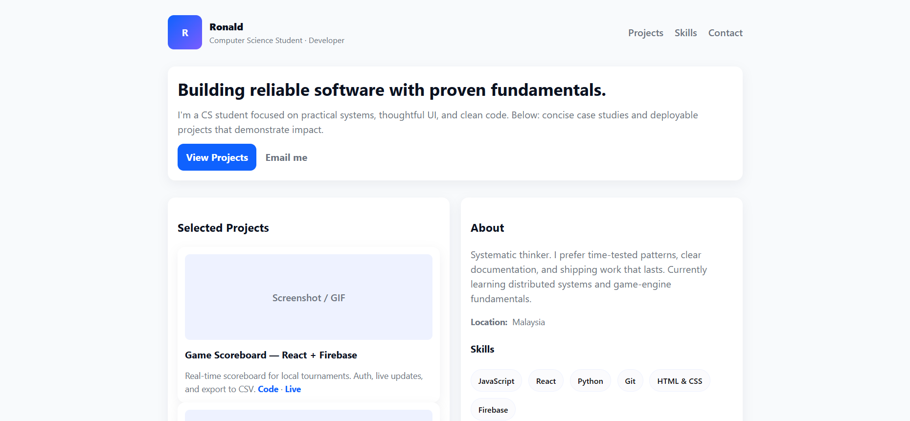 Portfolio website screenshot